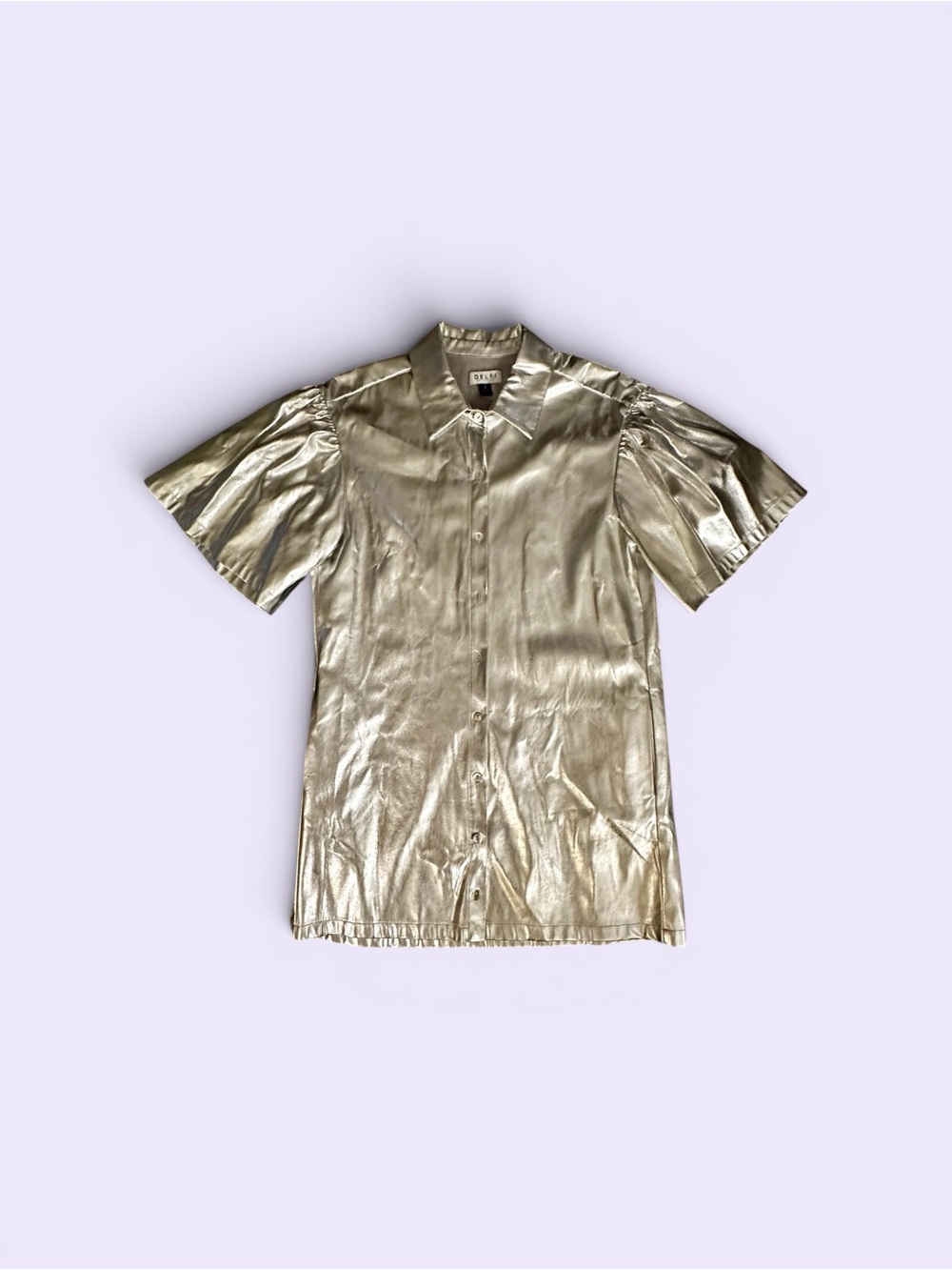 Metallic Gold Short-Sleeve Button-Up Dress